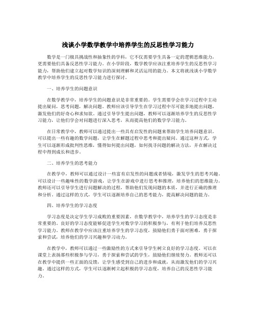 浅谈小学数学教学中培养学生的反思性学习能力