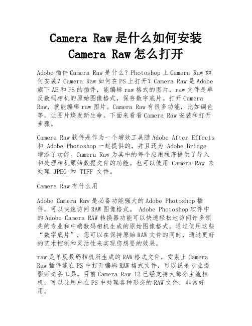 Camera Raw是什么如何安装 Camera Raw怎么打开 