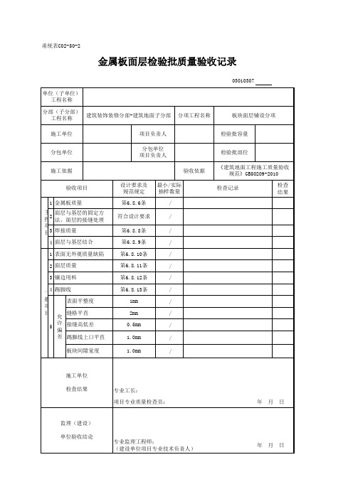 03010307_金属板面层检验批质量验收记录