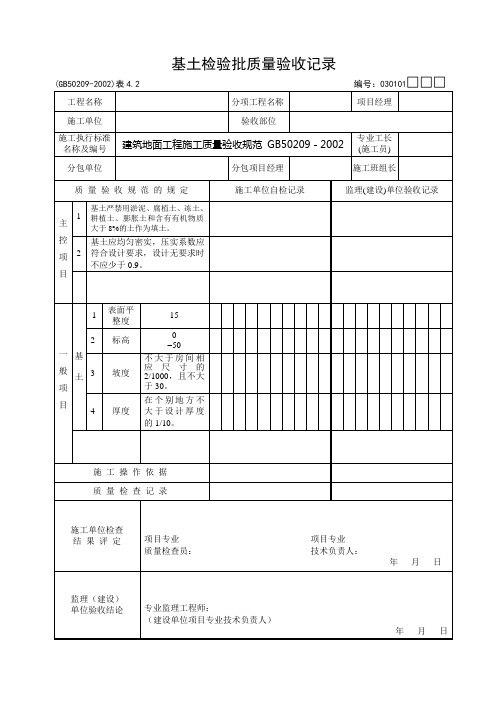 建筑地面工程全套检验批检查验收表格