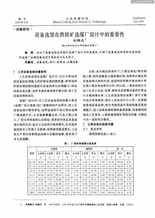 设备选型在西铭矿选煤厂设计中的重要性