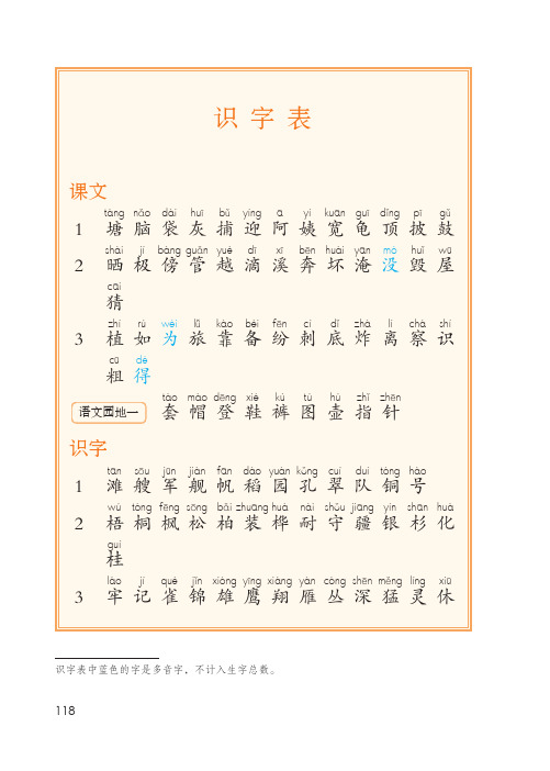 部编版二年级上册生字表