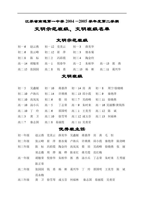 江苏省南通第一中学2004—2005学年度第二学期