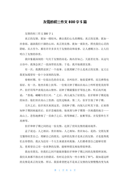 友情的初三作文800字5篇