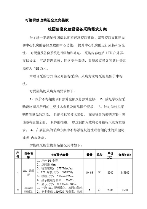 校园信息化建设采购需求方案可修改全文