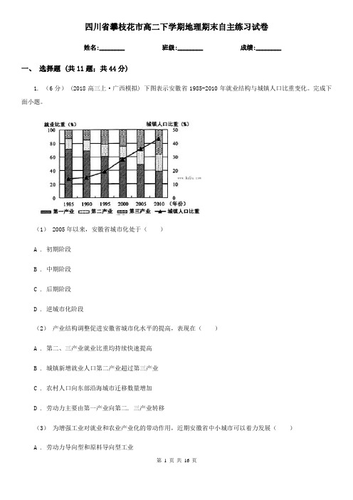 四川省攀枝花市高二下学期地理期末自主练习试卷