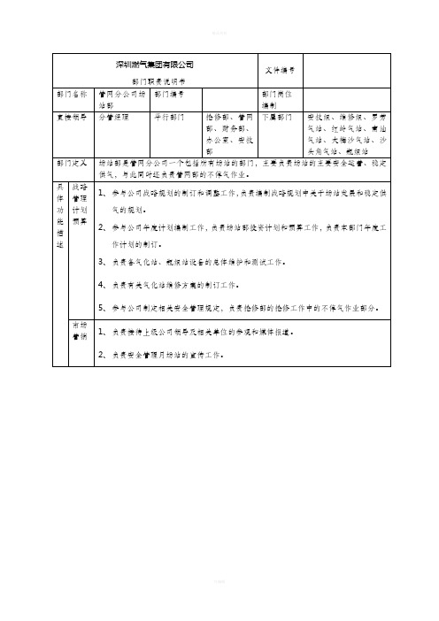 某燃气集团管网分公司场站部职责说明书