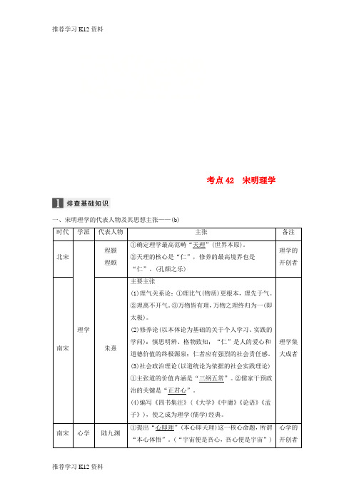 推荐学习K12(浙江选考)2019版高考历史一轮总复习 专题十六 中国传统文化主流思想的演变 考点4