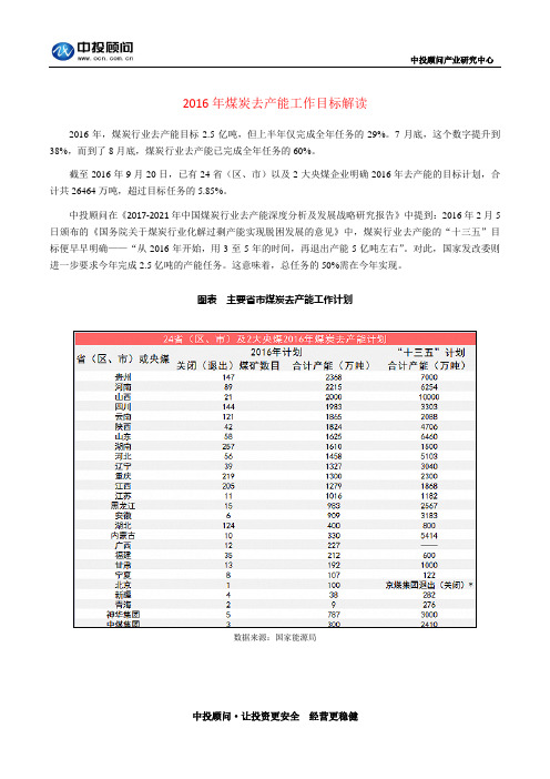 2016年煤炭去产能工作目标解读