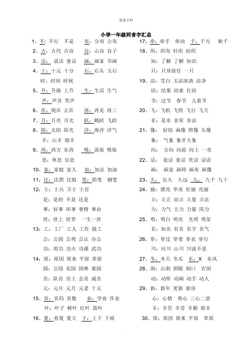 小学一年级同音字大全