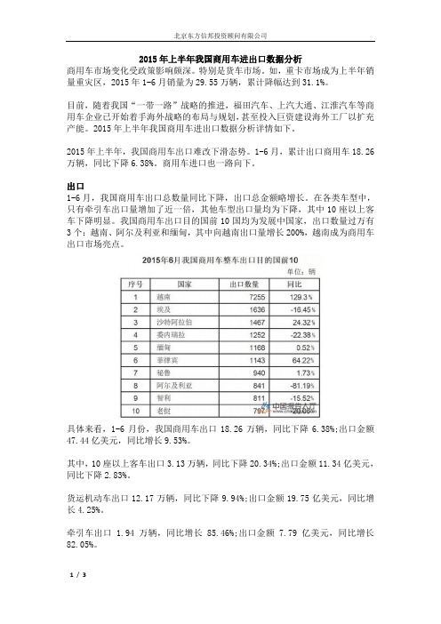 2015年上半年我国商用车进出口数据分析