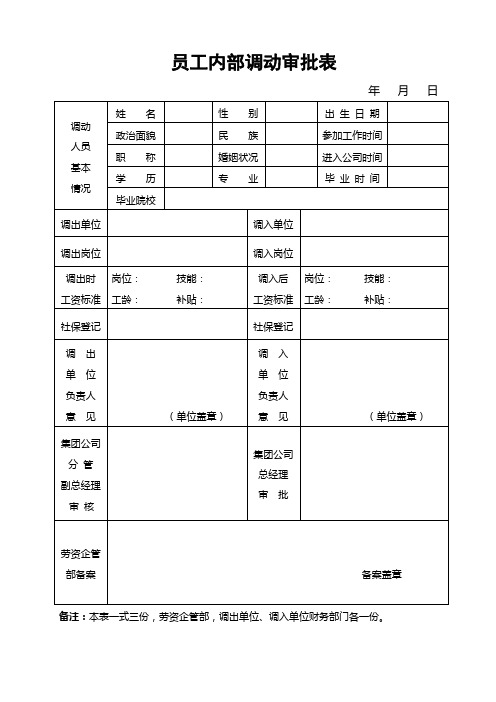 员工调动审批表