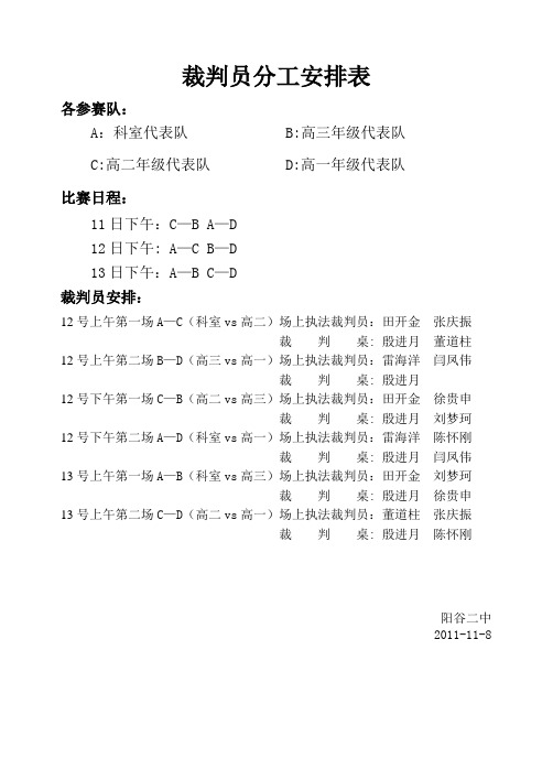 裁判员安排表