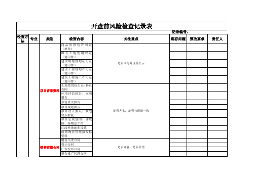 开盘前风险检查记录表