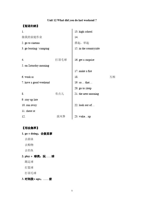 人教版初一七年级英语(下)第十二单元Unit12知识点、语法+练习题、测试