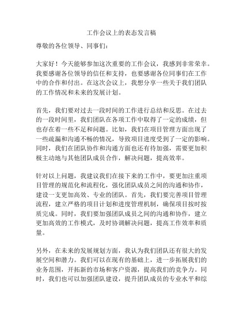 工作会议上的表态发言稿