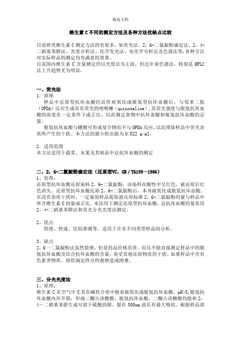 维生素C不同的测定方法及各种方法优缺点比较