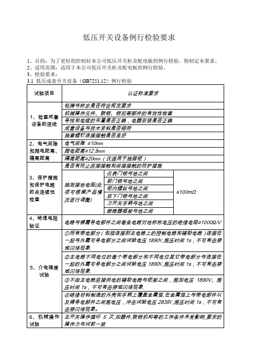 低压成套开关设备例行检验要求