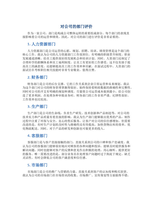 对公司的部门评价