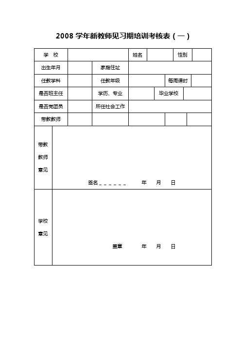 2008学年新教师见习期培训考核表(一)