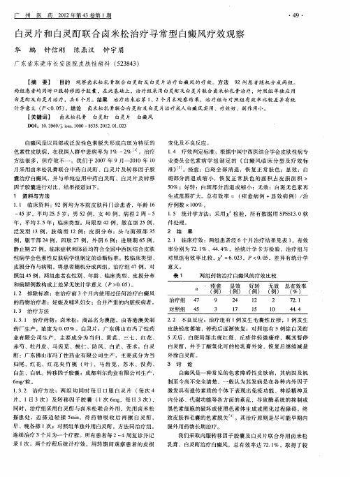 白灵片和白灵酊联合卤米松治疗寻常型白癜风疗效观察