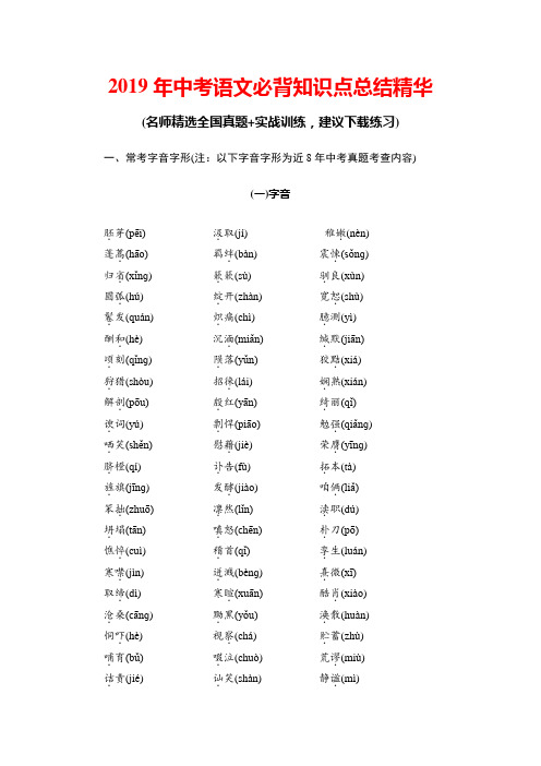 2019年中考语文必背知识点总结精华(含解析)