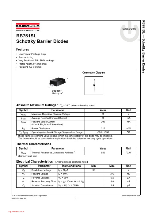 RB751SL;中文规格书,Datasheet资料