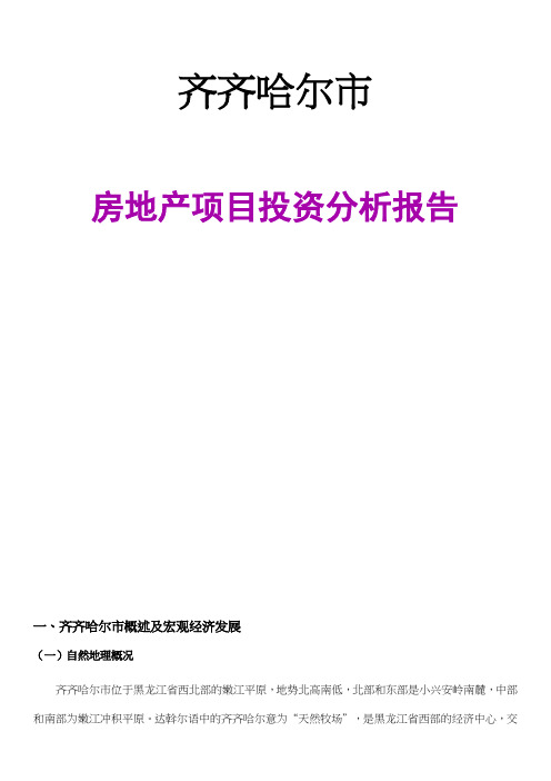 房地产项目投资分析报告 齐齐哈尔市 