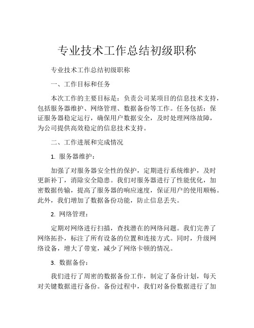 专业技术工作总结初级职称