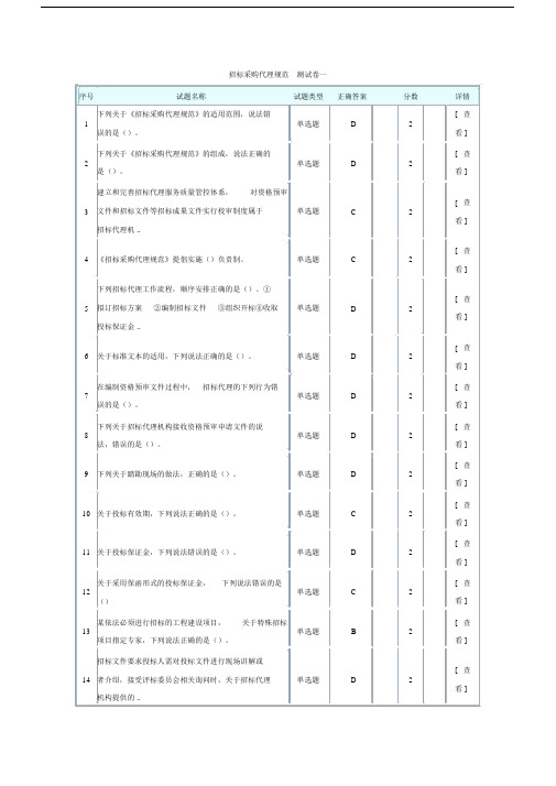 招标采购代理规范测试卷习题一.docx