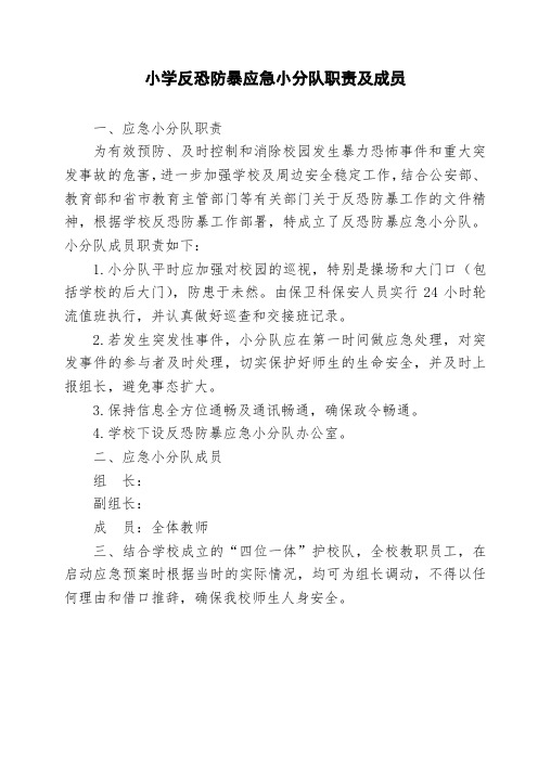 小学反恐防暴应急小分队职责及成员