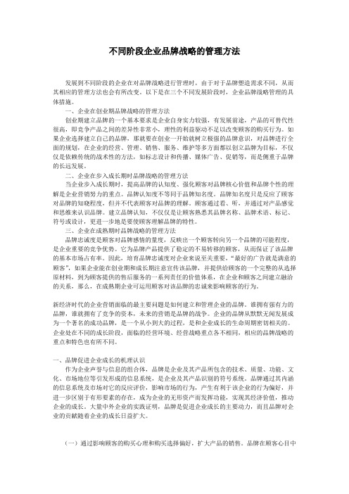 不同阶段企业品牌战略的管理方法