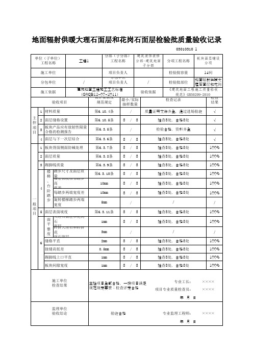 地面辐射供暖大理石面层和花岗石面层检验批质量验收记录(最新版)