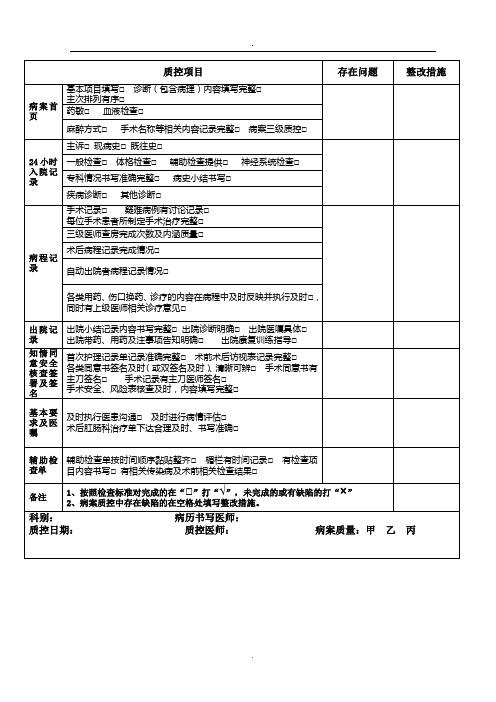 住院病历质控表