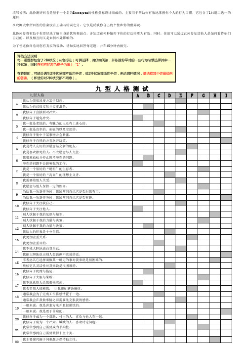 九型人格测试144题(可直接得出结果)