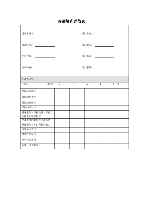 内部培训评估表(范本)