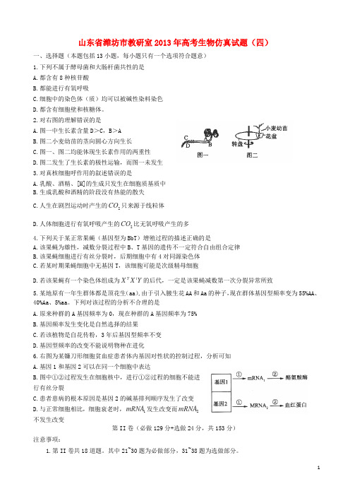 山东省潍坊市教研室高考生物仿真试题(四)