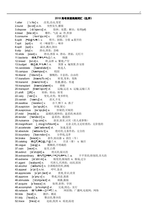 2018年度高考英语高频词汇资料带音标,乱序