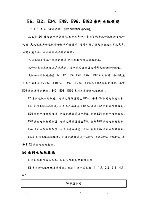 E6、E12、E24、E48、E96、E192系列电阻说明