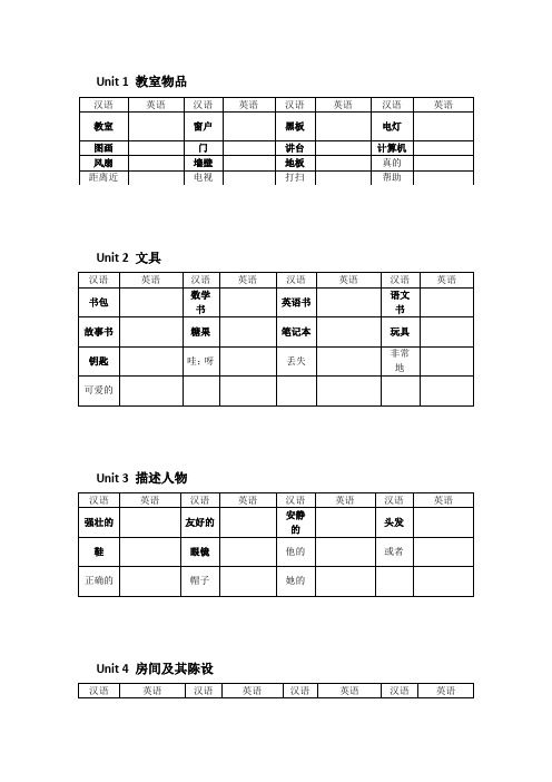 四年级上册英语单词默写表