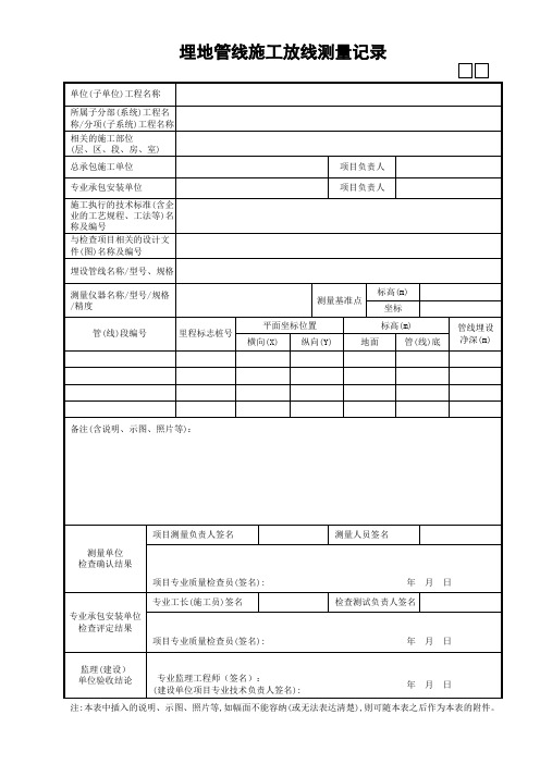 20埋地管线施工放线测量记录GD3010220