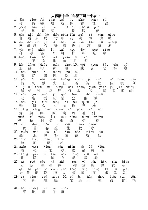 人教版小学三年级语文下册生字表(全)词语盘点日积月累