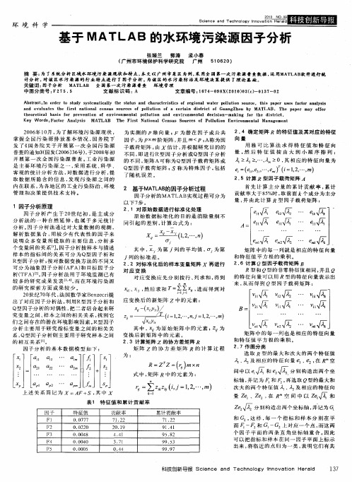 基于MATLAB的水环境污染源因子分析