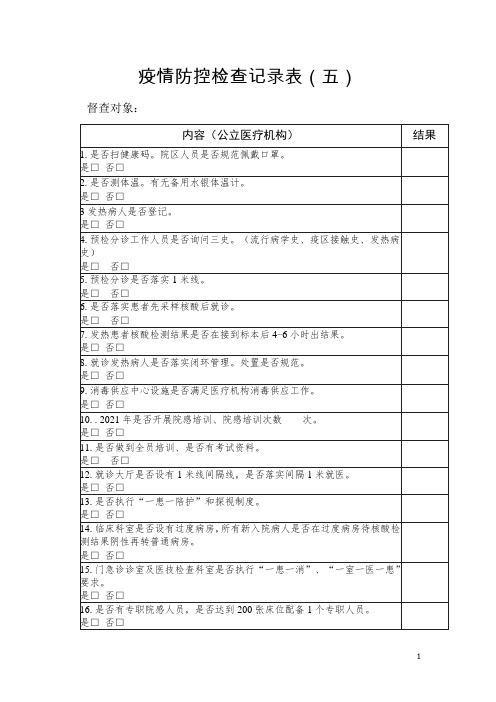 疫情防控检查记录表