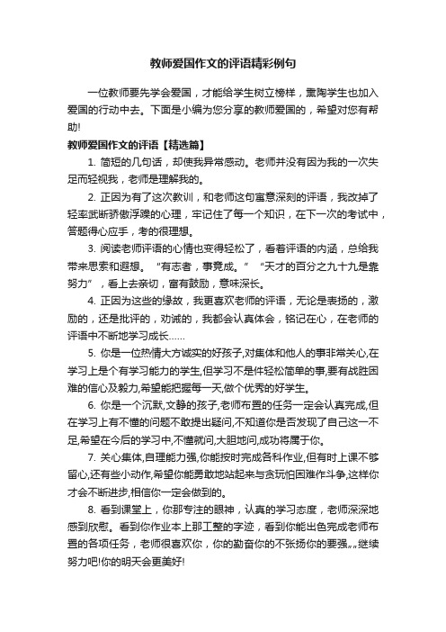 教师爱国作文的评语精彩例句