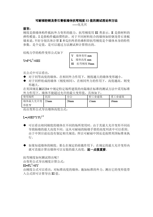 可耐福轻钢龙骨石膏板墙体抗弯刚度EI值的测试理论和方法