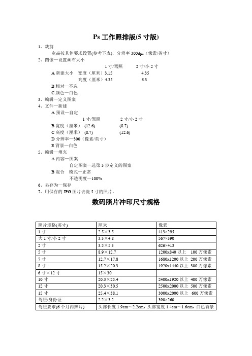 一寸、二寸、驾照排版及尺寸说明