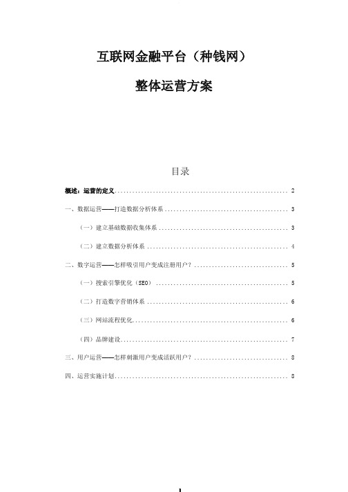 关于互联网金融的运营策划方案