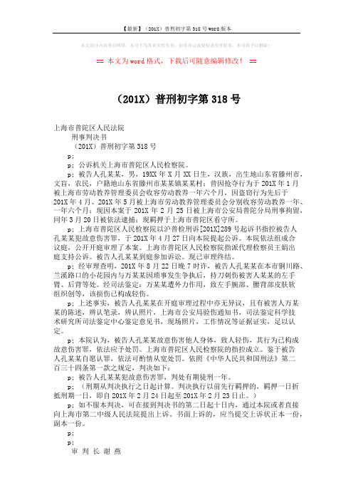 【最新】(201X)普刑初字第318号word版本 (2页)