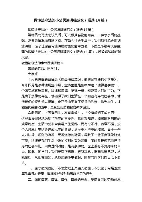 做懂法守法的小公民演讲稿范文（精选14篇）